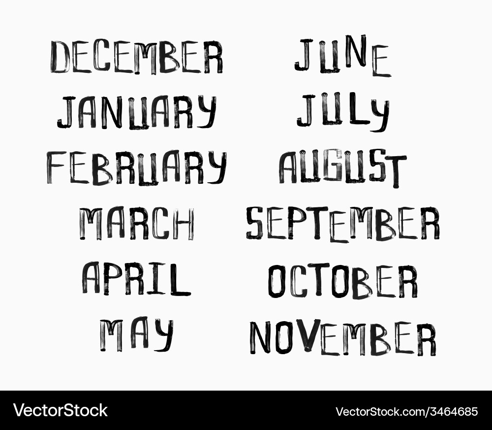 Names of months the year vintage grunge typo Vector Image