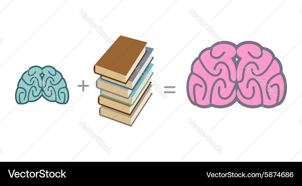 Brain and books use reading to mind a stack vector image