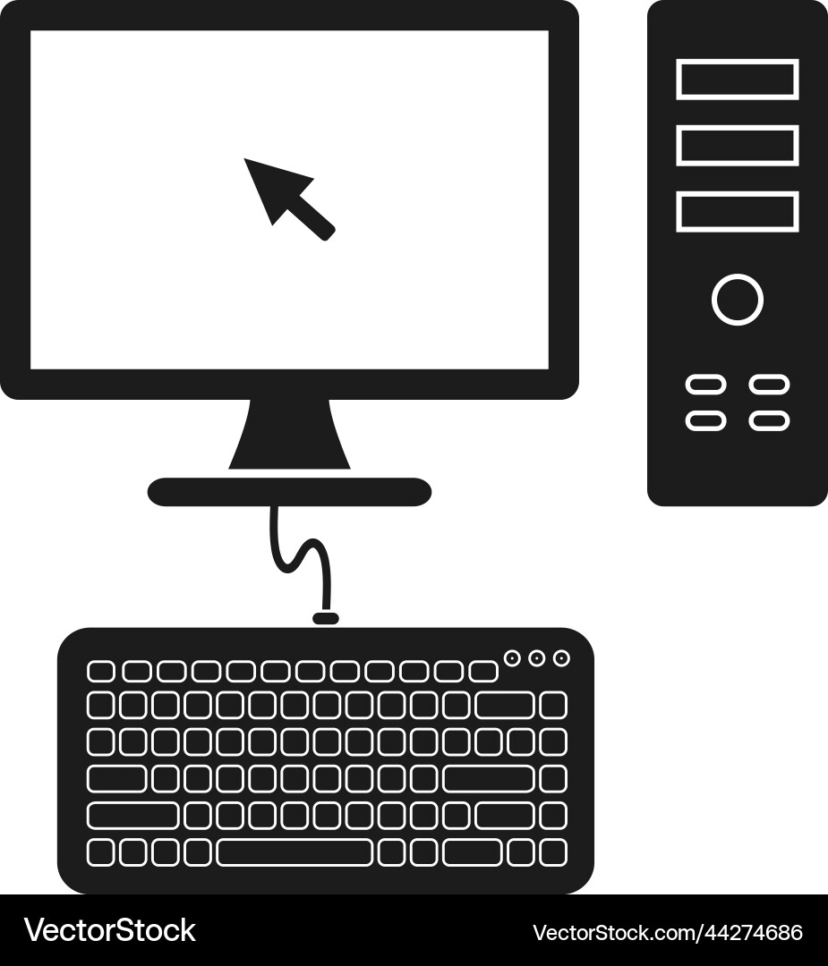 Computer cpu and keyboard icon set flat style eps vector image