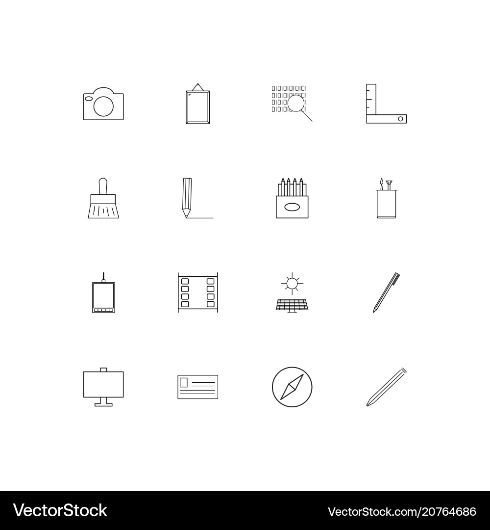 Creative process and design linear thin icons set vector image