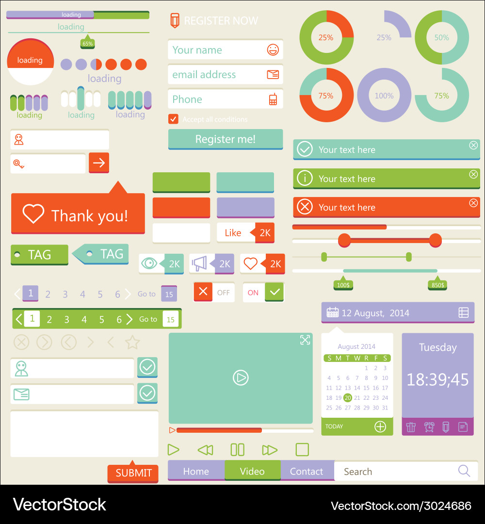 Flat elements design ui set vector image