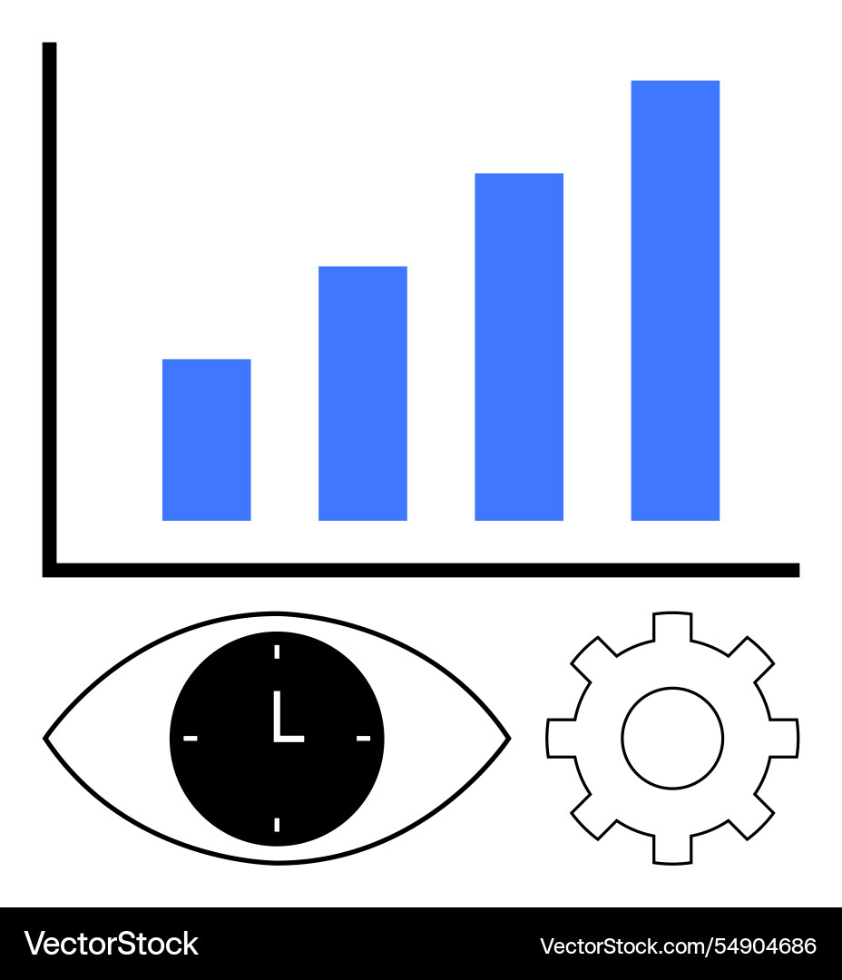 Growth chart with bar graph clock inside eye icon Growth chart with bar graph clock inside eye icon Vector Image
