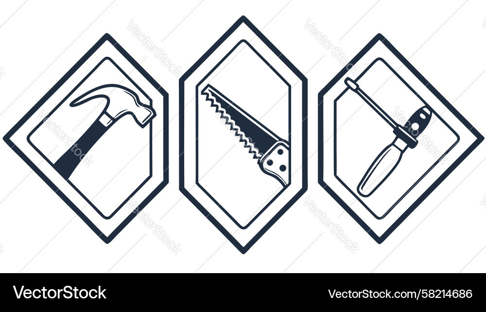 Hand Tool Hexagonal Frame Set Vector Image
