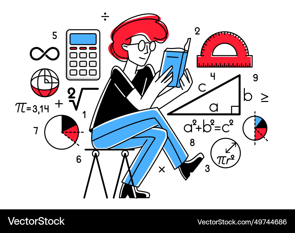 Mathematician working on some theoretical Mathematician working on some theoretical Vector Image
