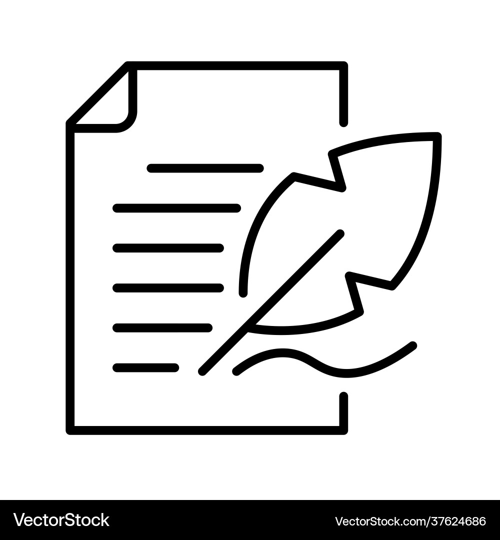 Monochrome sheet with write feather linear icon Monochrome sheet with write feather linear icon Vector Image