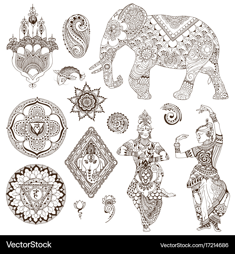 Ornate Indian Decorative Elements Vector Image