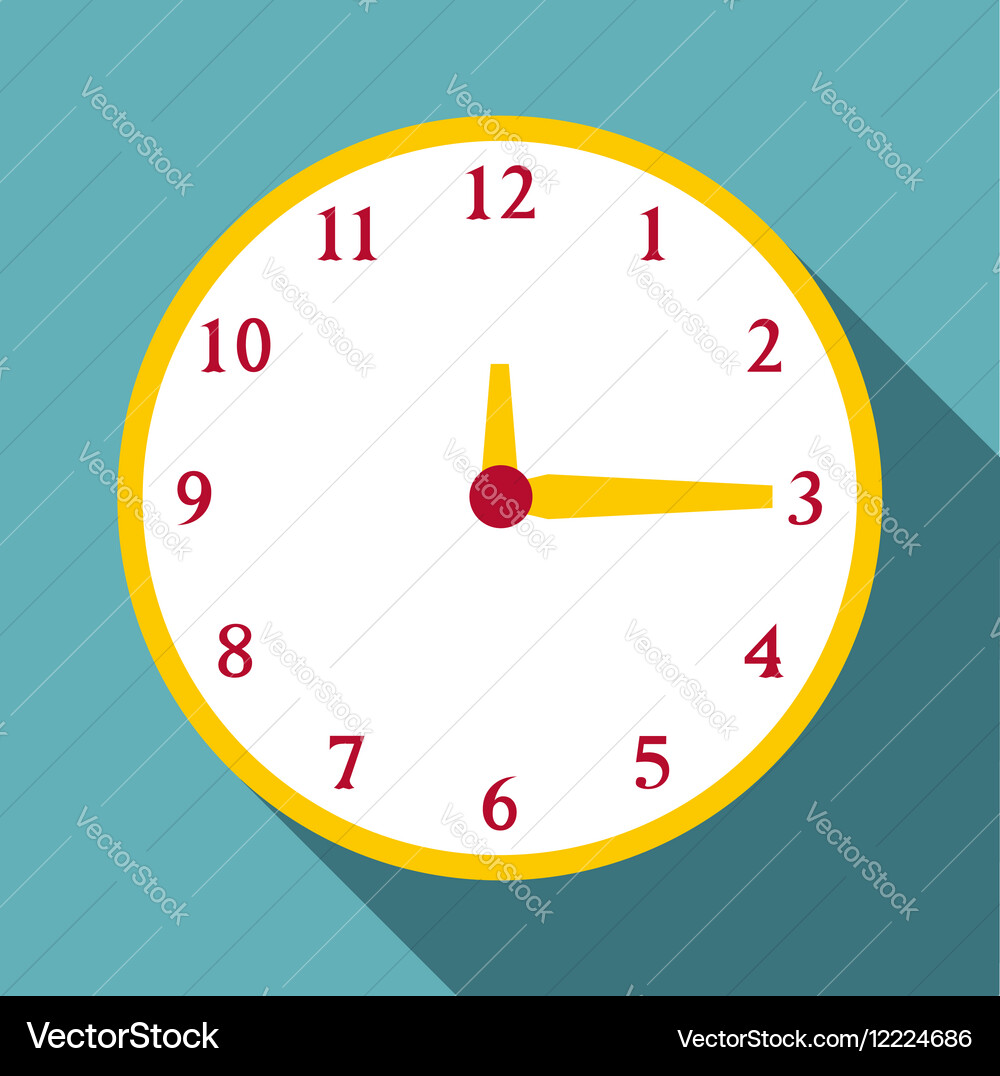 Round wall clock icon flat style Royalty Free Vector Image