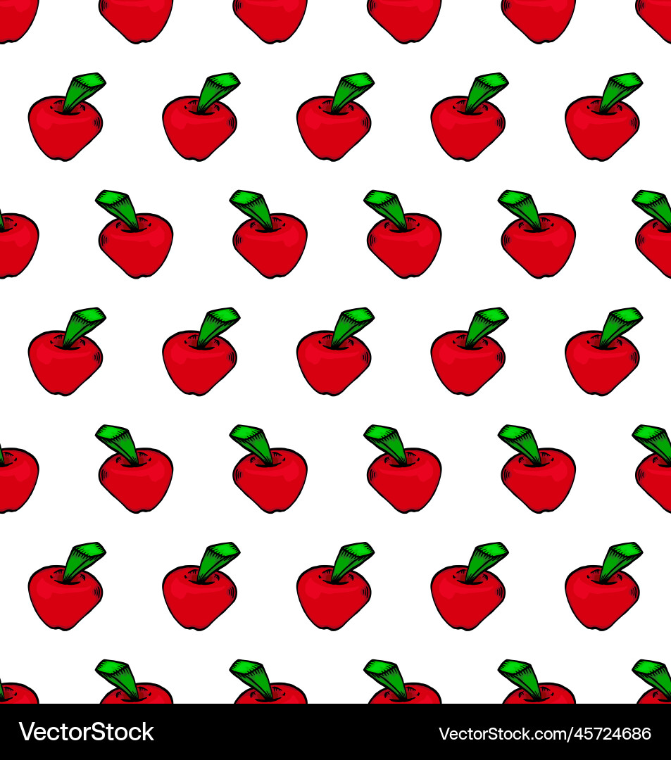 Seamless red apple pattern vector image
