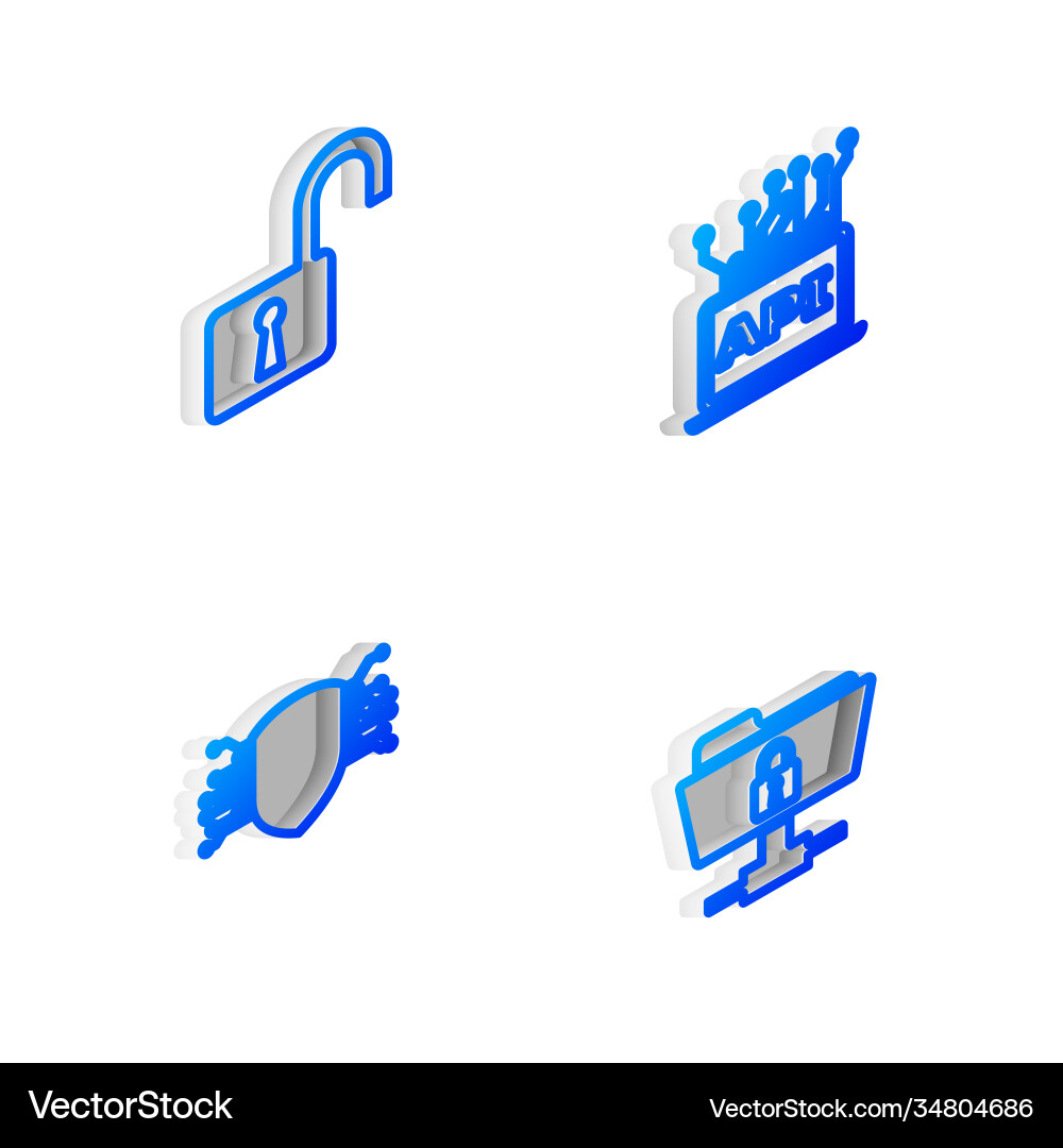 Set isometric line computer api interface open Set isometric line computer api interface open Vector Image