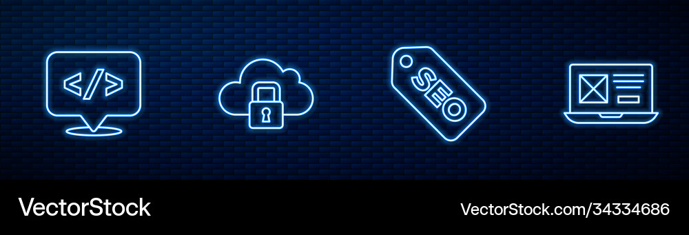 Set line seo optimization front end development vector image