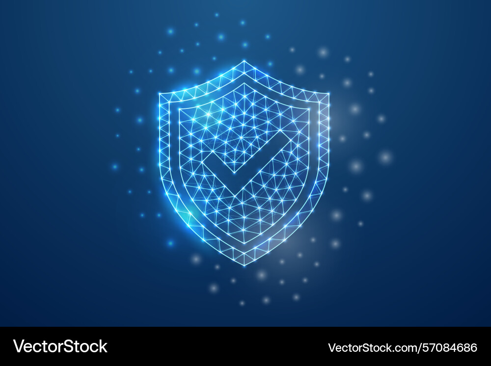 Shield with check mark 3d symbol in low poly style Shield with check mark 3d symbol in low poly style vector image