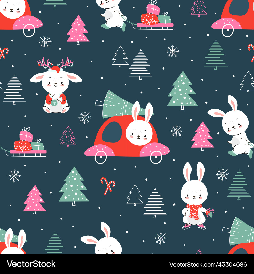 Weihnachten bunny nahtlose Muster Winterschnee Weihnachten bunny nahtlose Muster Winterschnee vektorbild