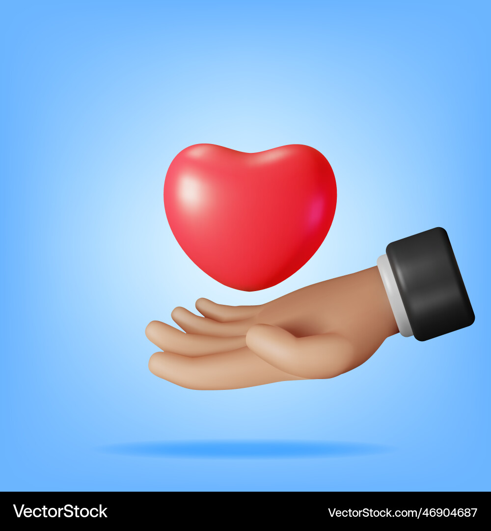 3d heart shape in human hand isolated Vector Image