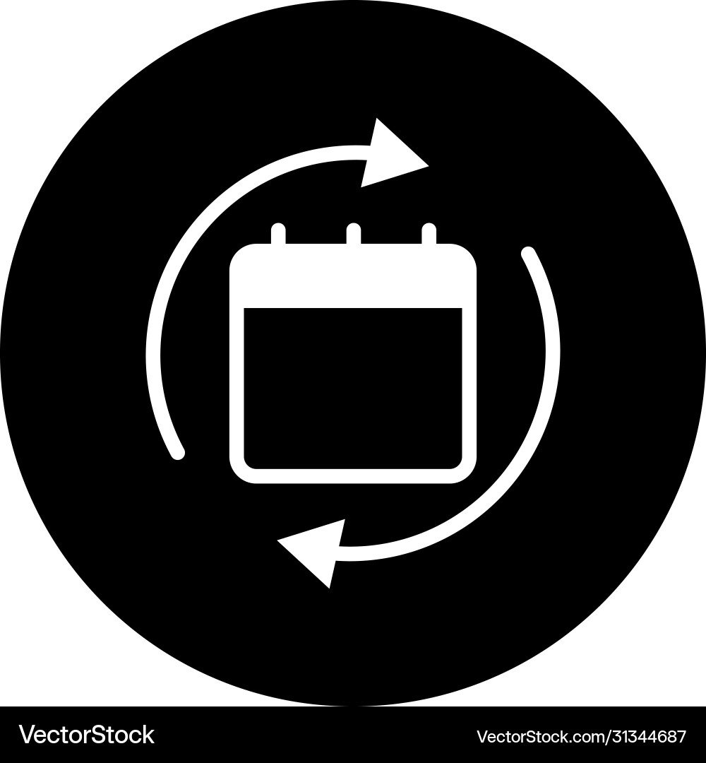 Calendar with sync arrows icon block style vector image