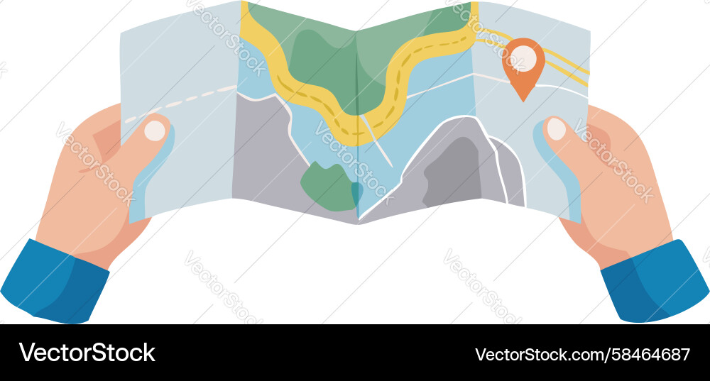 Hands with Folded Map & Location Pins Vector Image