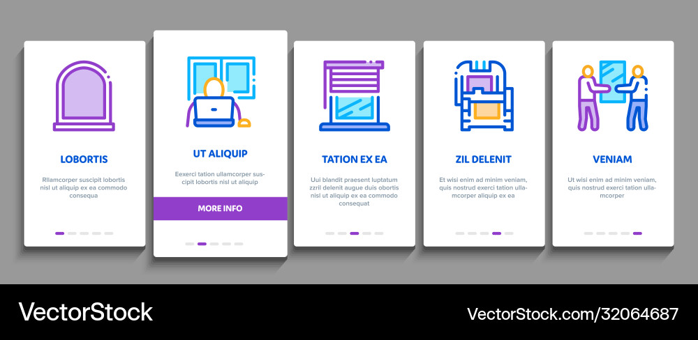 Pvc window frames onboarding elements icons set Pvc window frames onboarding elements icons set vector image