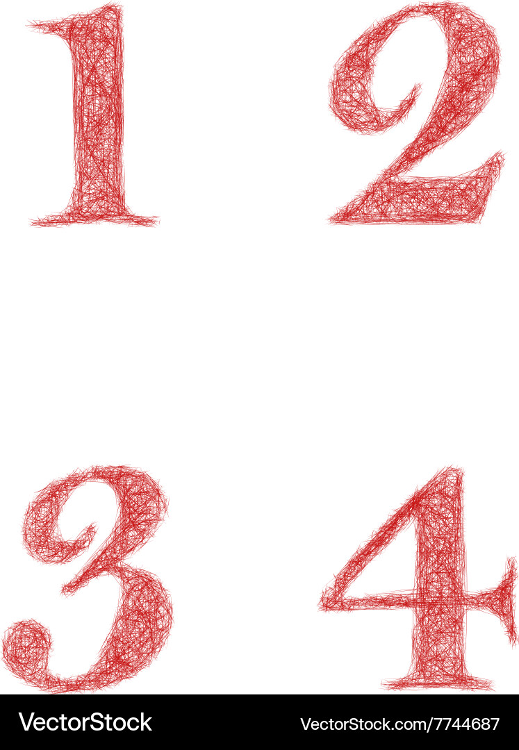 Red sketch font set - numbers 1 2 3 4 Vector Image