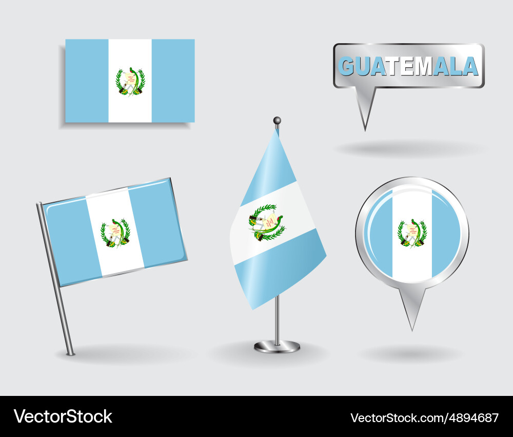 Set of guatemalan pin icon and map pointer flags vector image