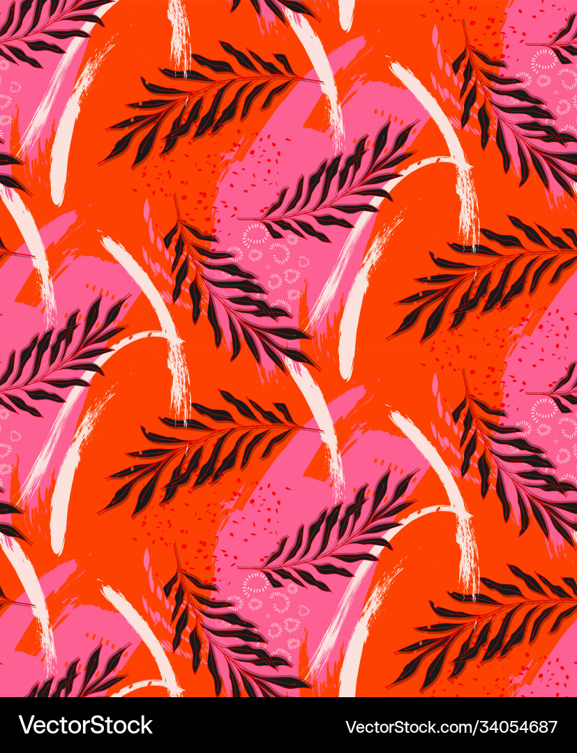 Tropical jungle red palm leaves isolated seamless Tropical jungle red palm leaves isolated seamless vector image