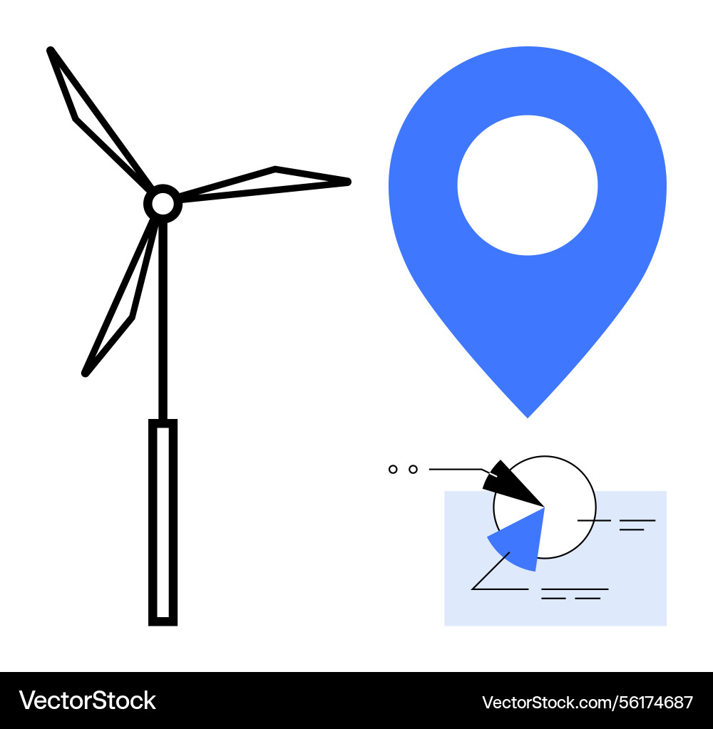 Wind turbine with map pin and analytics chart Wind turbine with map pin and analytics chart vector image