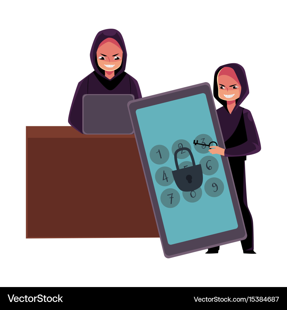 Young man hacking system using laptop cracking Vector Image