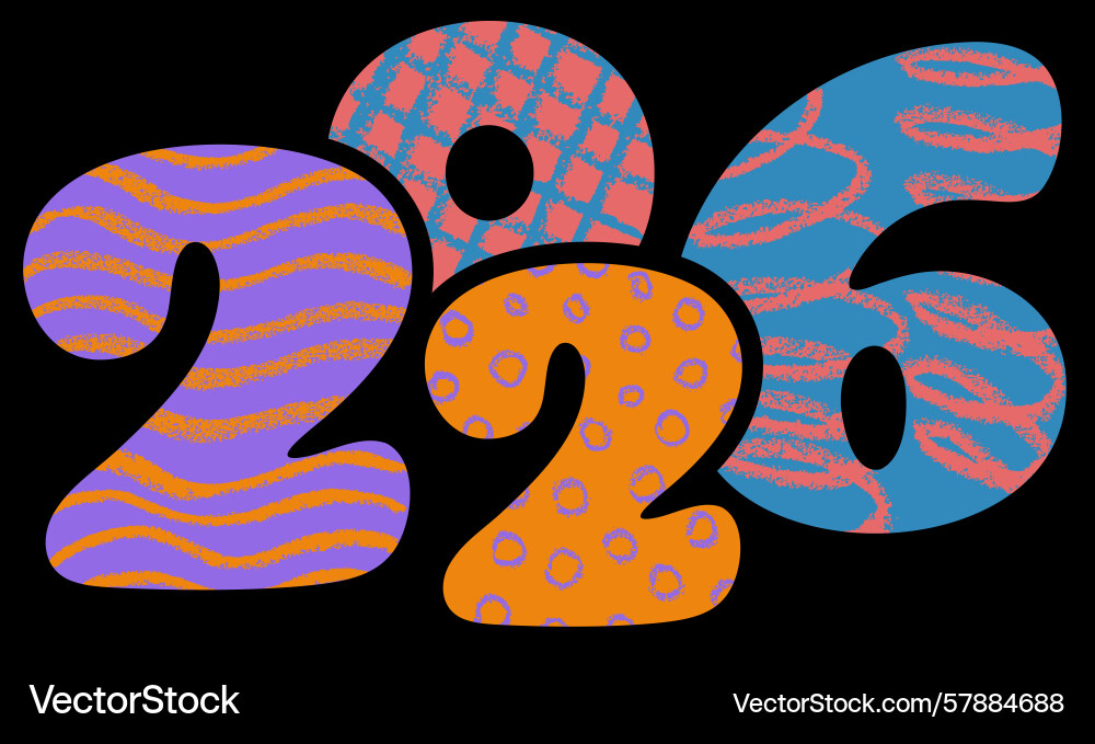 2026 digits with playful textured patterns vector image