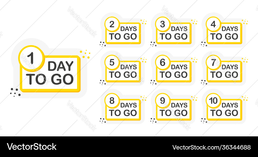 Collection yellow numbers days to go countdown Collection yellow numbers days to go countdown Vector Image