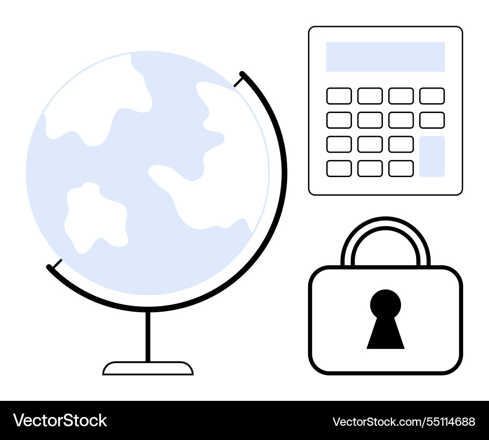 Global security concept with globe calculator Global security concept with globe calculator vector image