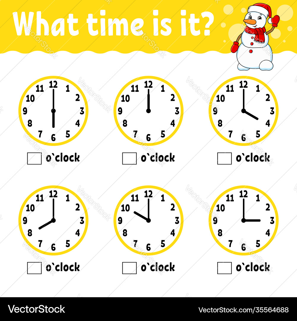 Learning time on clock winter theme Learning time on clock winter theme vector image