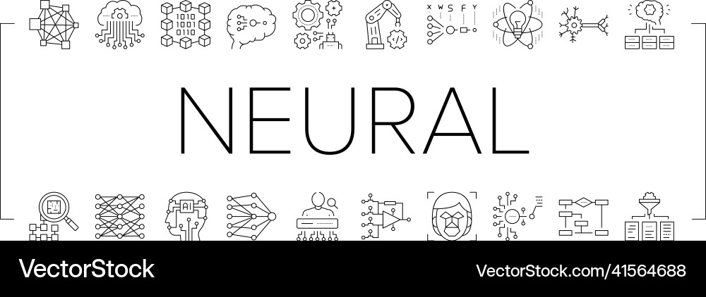 Neural network and ai collection icons set Neural network and ai collection icons set vector image