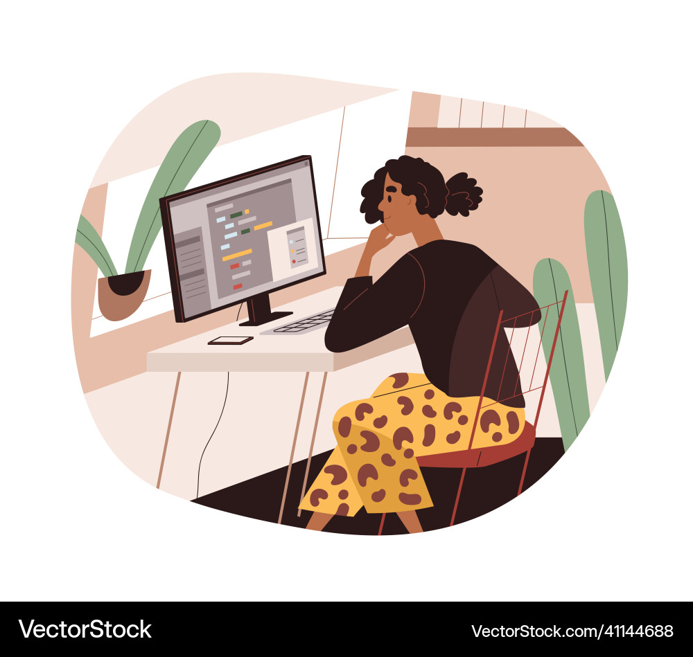 Person work at computer coder developing software Person work at computer coder developing software vector image