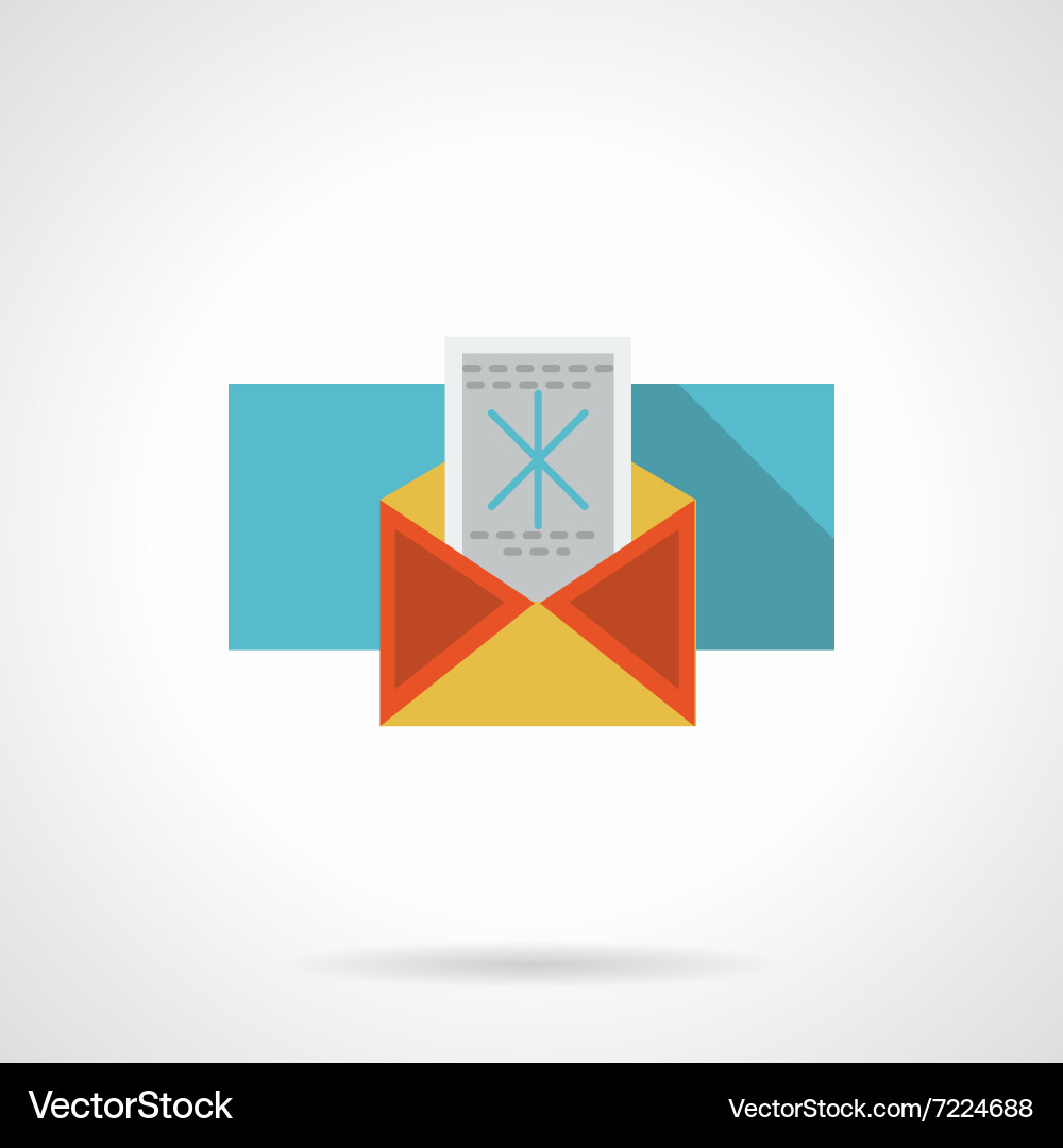 Red envelope with snowflake flat color icon Vector Image