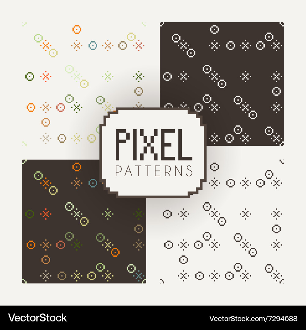 Set of seamless patterns pixel elements vector image