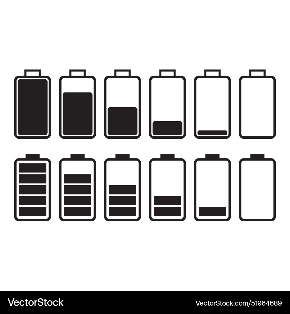Battery icon set in flat style with background Vector Image