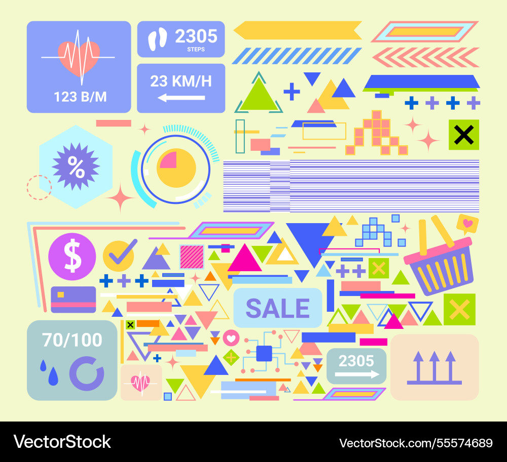 Cartoon color different elements fashion tech set Cartoon color different elements fashion tech set vector image