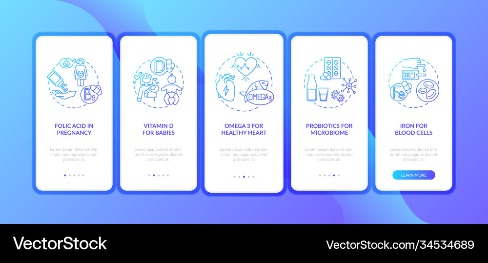 Essential supplements onboarding mobile app page Vector Image