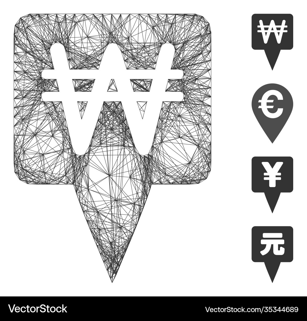 Hatched korean won map pointer mesh Hatched korean won map pointer mesh vector image