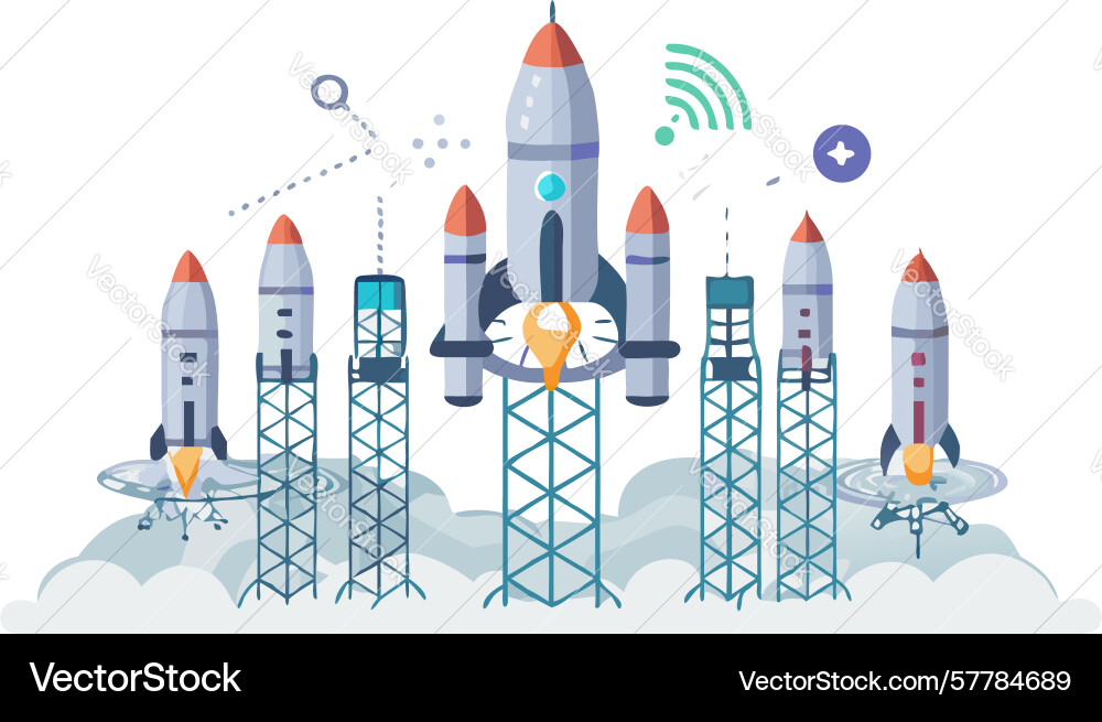 Modern space launch complex design generative ai Vector Image