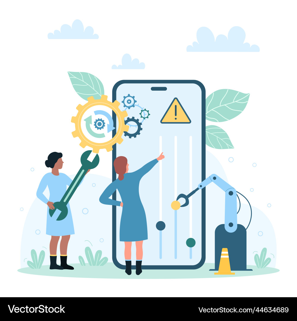 Phone smart system customization tiny people move Phone smart system customization tiny people move vector image