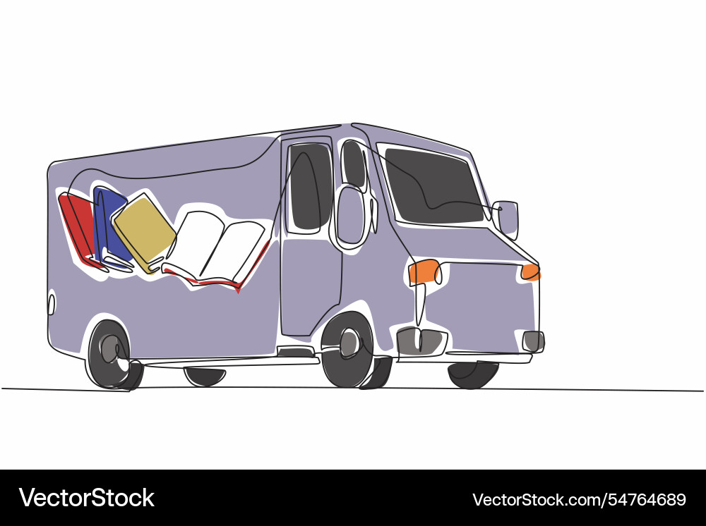 Single continuous line drawing school bus Vector Image