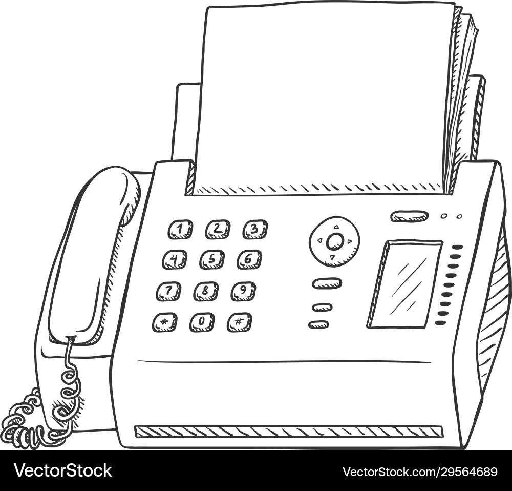 Sketch fax machine office telephone Sketch fax machine office telephone vector image