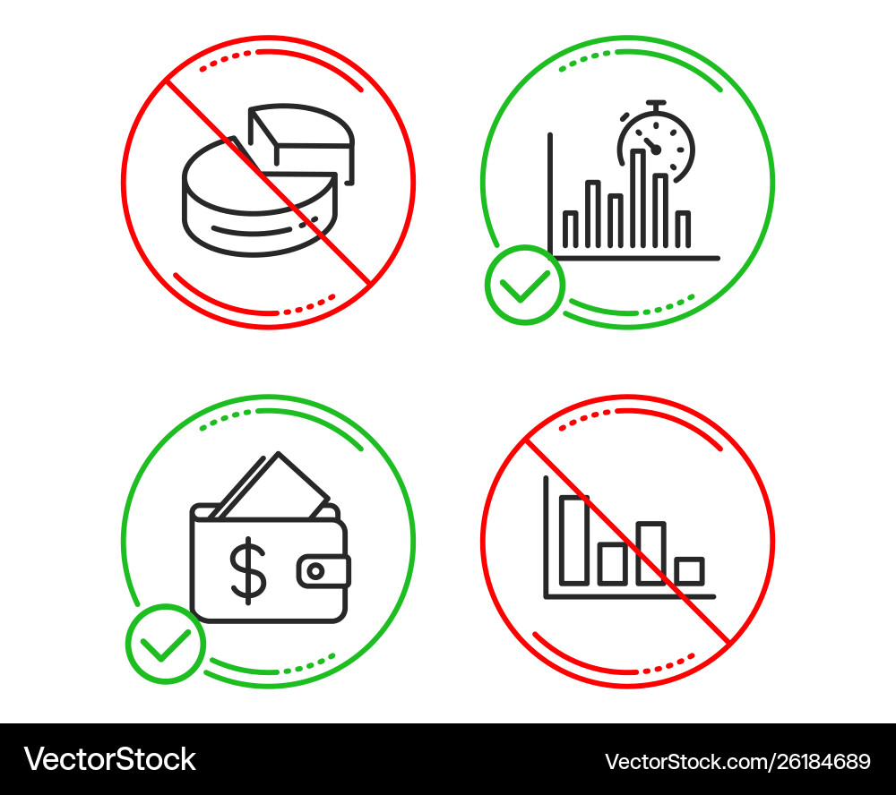 Wallet pie chart and report timer icons set Wallet pie chart and report timer icons set vector image