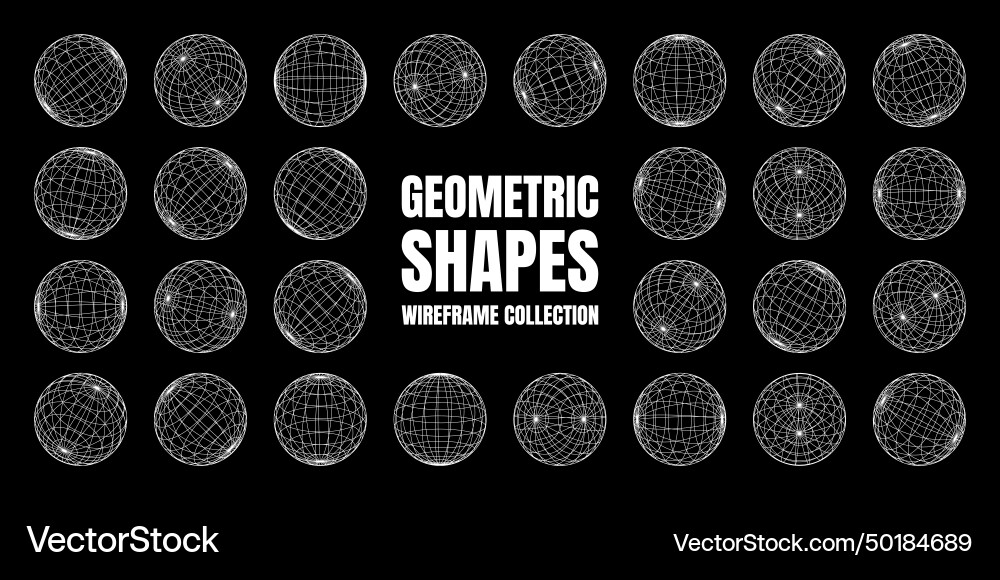 Wireframe shapes lined sphere perspective mesh vector image