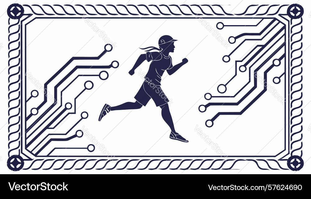 Digital runner in circuit board frame - tech vector image