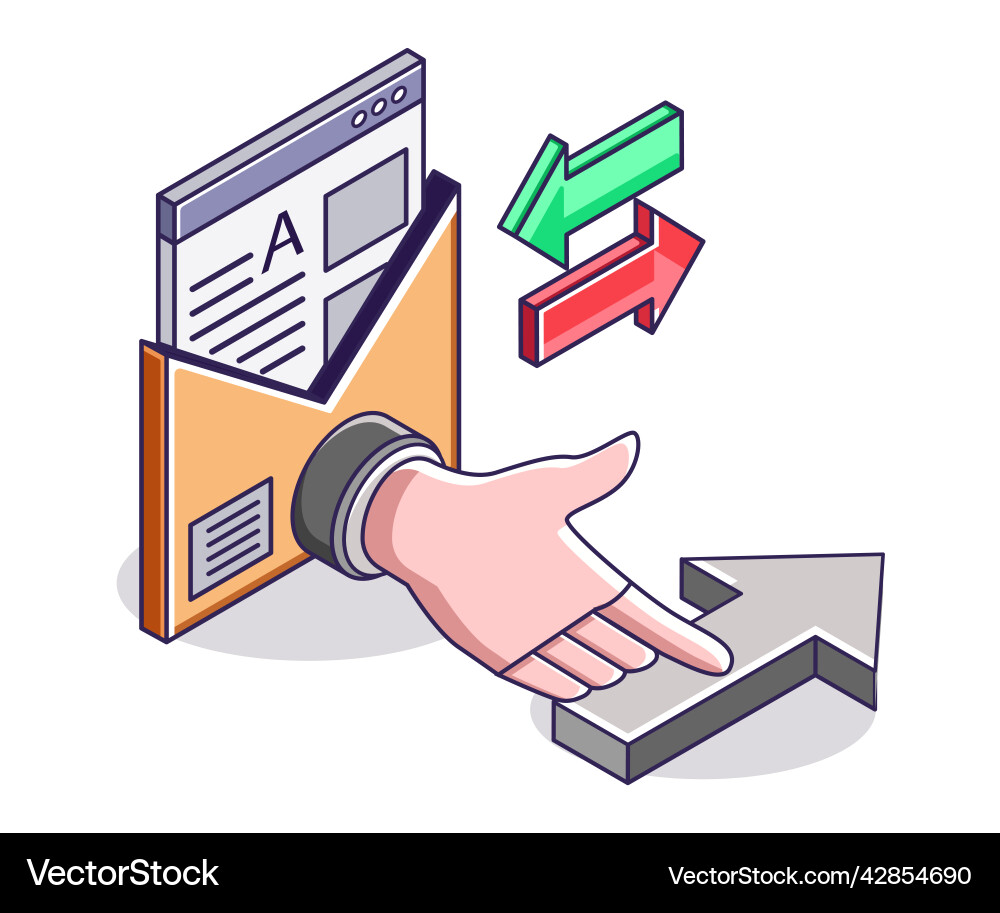 Hand pressing arrow to the side by sending Hand pressing arrow to the side by sending vector image