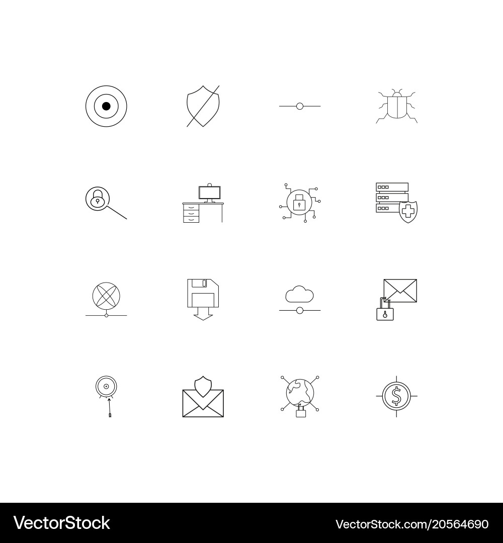 Internet security simple linear icons set Vector Image