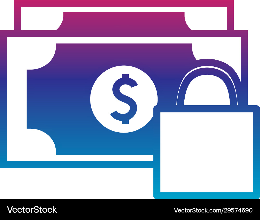 Isolated bills and padlock gradient line style vector image
