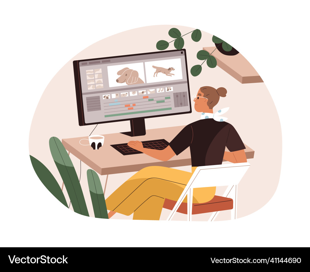 Motion graphic designer work at computer creating Motion graphic designer work at computer creating vector image