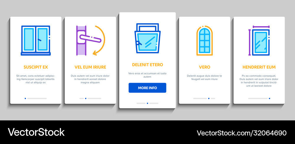 Pvc window frames onboarding elements icons set Pvc window frames onboarding elements icons set vector image