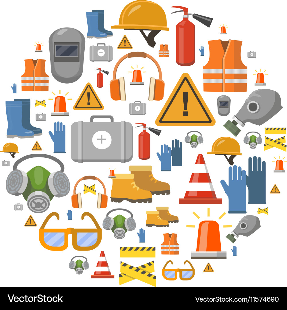 Safety work flat icons round background Royalty Free Vector